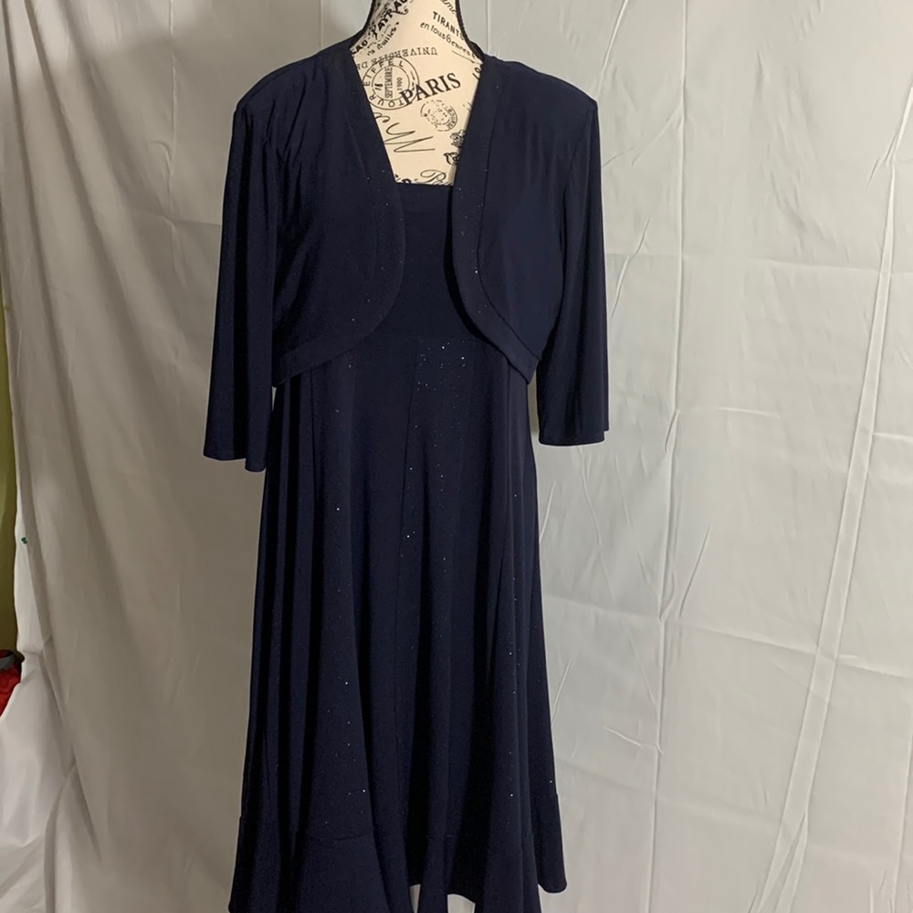 R & M Collection Midnight Blue Two-piece Cocktail Empire Dress embellished.Sz 14
